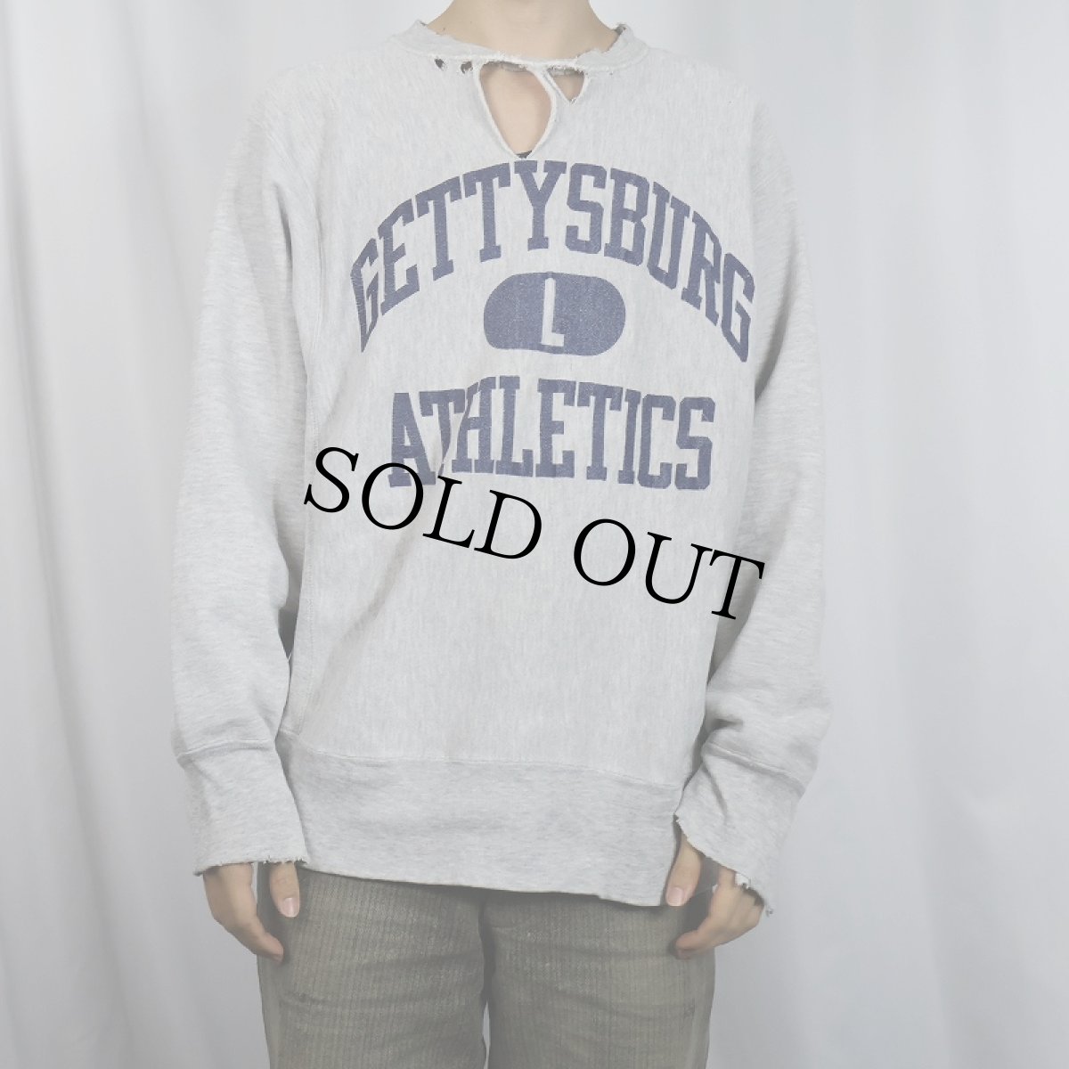 画像2: 80's Champion REVERSE WEAVE USA製 トリコタグ "GETTYSBURG ATHLETICS" プリントスウェット L (2)