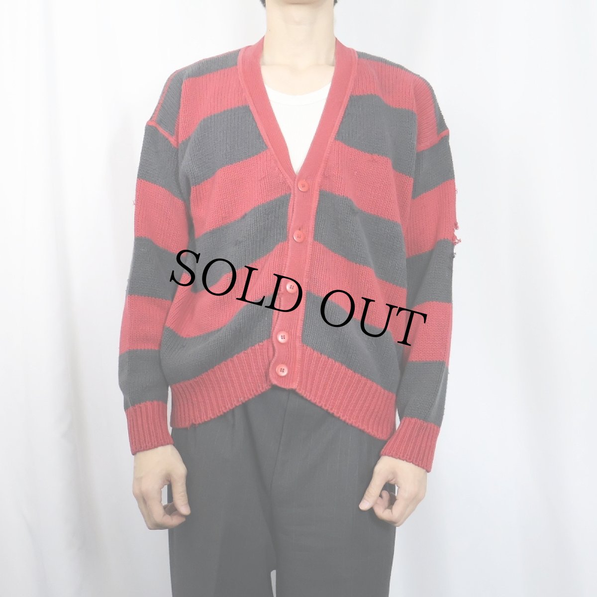 画像2: 90's GAP ボーダー柄 ラミー×コットンニットカーディガン S (2)