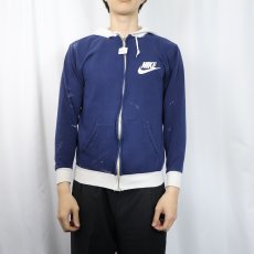 画像2: 70's NIKE USA製 オレンジタグ ロゴプリント スウェットジップパーカー NAVY M (2)