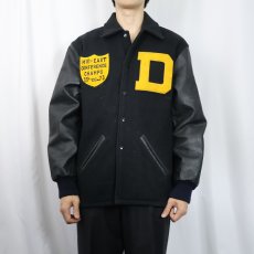 画像2: 70's "MID-EAST CONFERENCE CHAMPS" パッチ付き ウール×レザースタジャン BLACK (2)