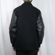 画像3: 70's "MID-EAST CONFERENCE CHAMPS" パッチ付き ウール×レザースタジャン BLACK (3)