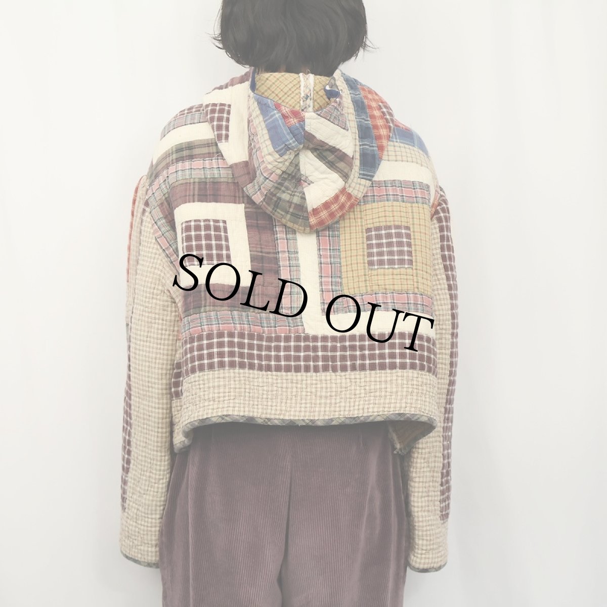画像3: チェック柄 パッチワーク キルティングフーディー (3)
