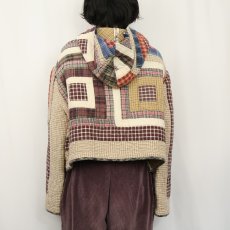 画像3: チェック柄 パッチワーク キルティングフーディー (3)