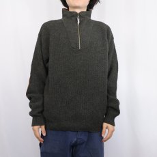 画像2: 90's REI USA製 カラーネップ混 エルボーパッチ付き ハーフジップウールニットセーター M (2)