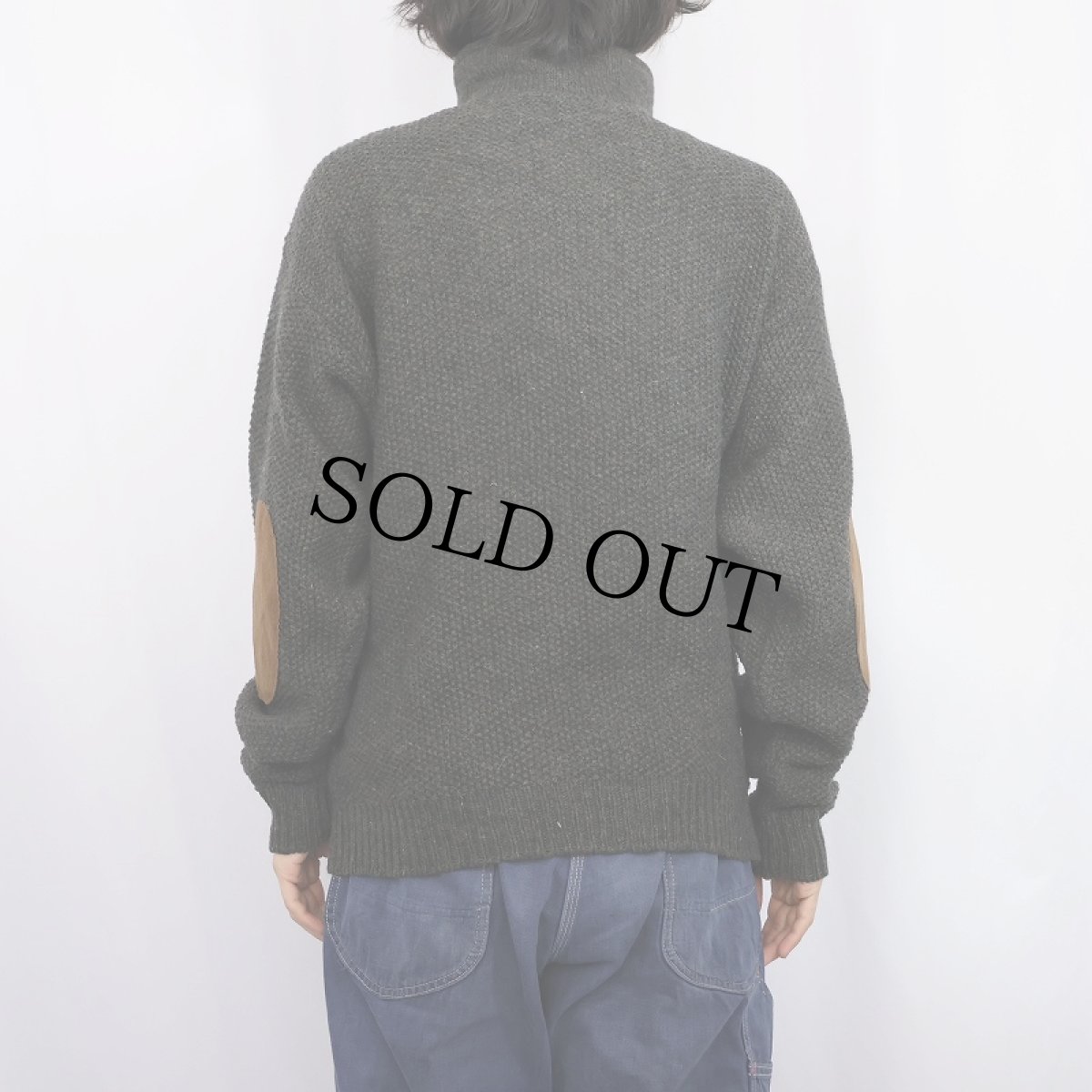 画像3: 90's REI USA製 カラーネップ混 エルボーパッチ付き ハーフジップウールニットセーター M (3)