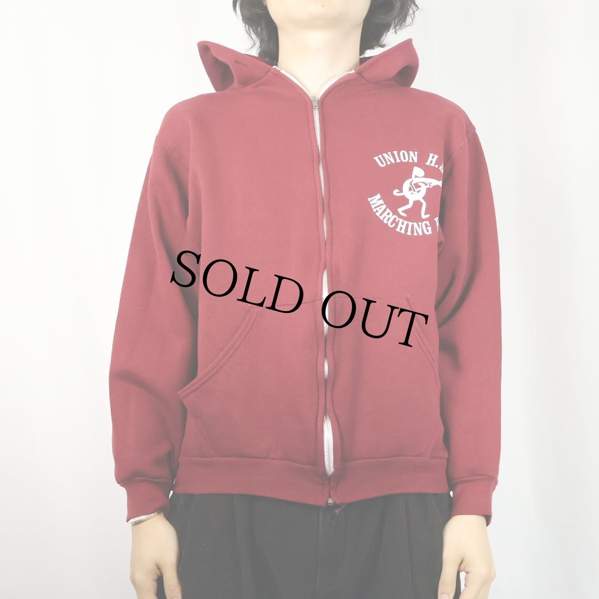 画像2: 70〜80's RUSSELL ATHLETIC 金タグ USA製 "UNION H.S. MARCHING BAND" プリントジップパーカー S (2)