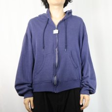 画像2: 80's BASSETT-WALKER USA製 無地スウェットジップパーカー NAVY (2)