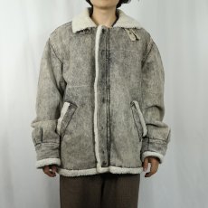 画像2: COTLER ケミカルウォッシュ ブラックデニムボアジャケット M (2)