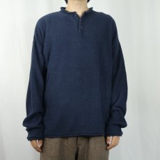 画像2: Old College Inn 猫目ボタン ハーフボタン ラミー×コットンニットセーター NAVY L (2)