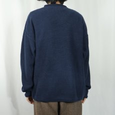 画像3: Old College Inn 猫目ボタン ハーフボタン ラミー×コットンニットセーター NAVY L (3)
