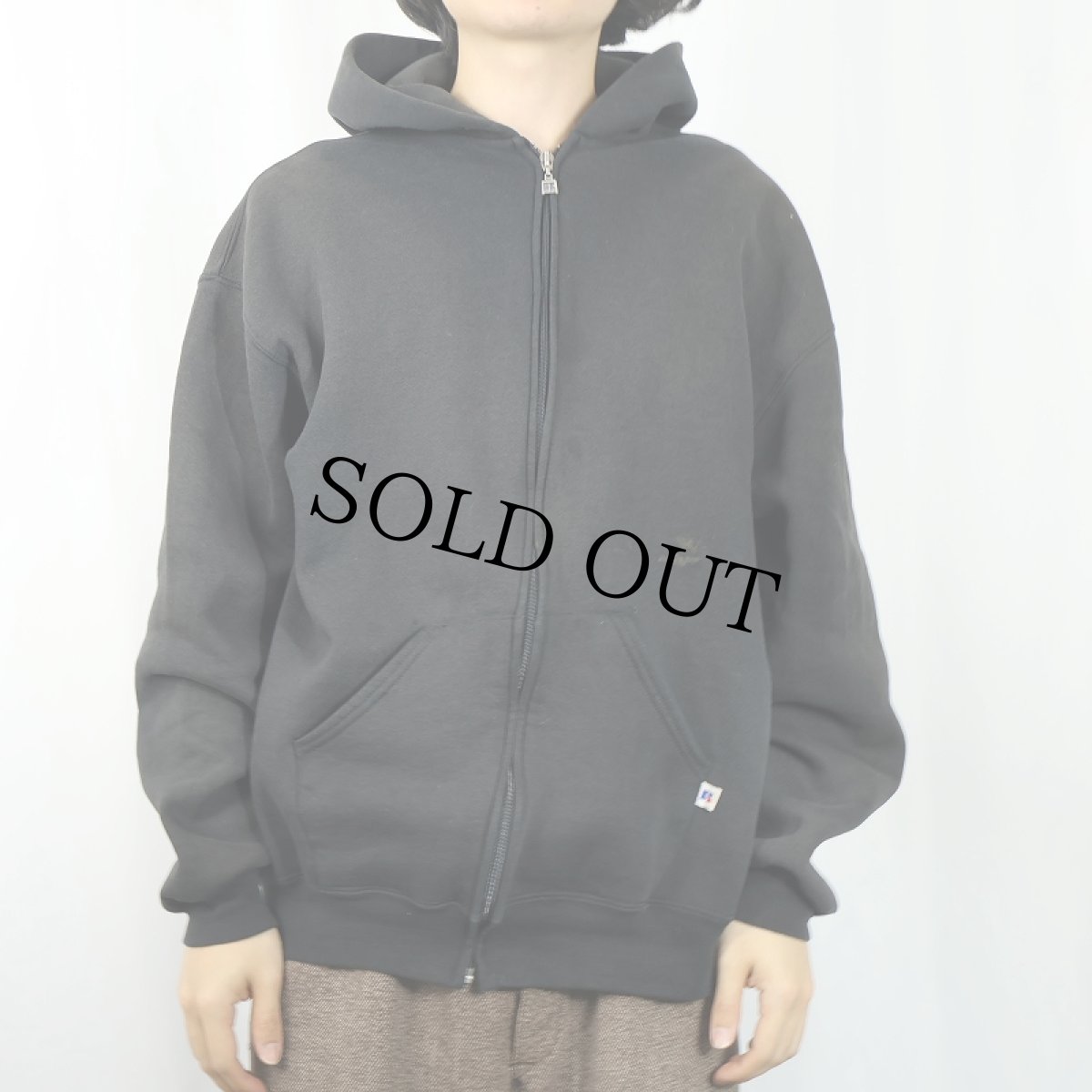 画像2: 90's RUSSELL ATHLETIC USA製 無地 スウェットジップパーカー BLACK L (2)