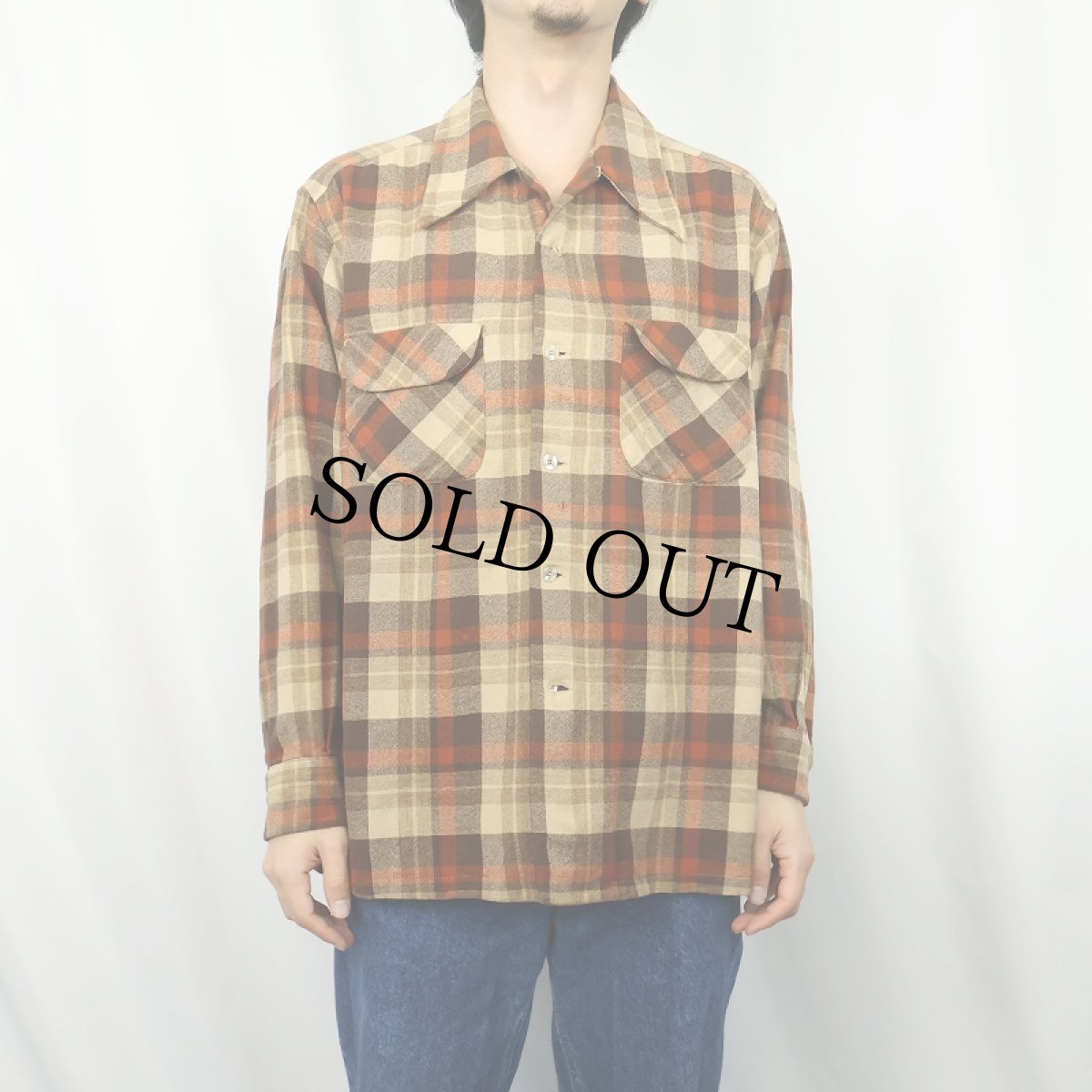 画像2: 70's PENDLETON USA製 チェック柄 オープンカラーウールシャツ XL (2)