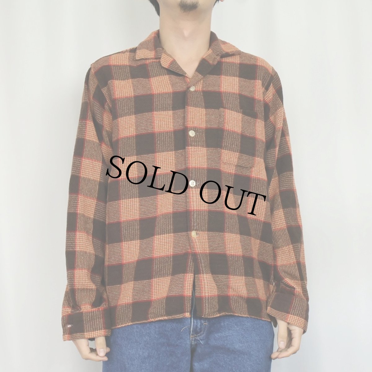 画像2: 50's BRENT チェック柄ウールオープンカラーシャツ M (2)