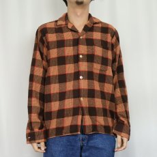 画像2: 50's BRENT チェック柄ウールオープンカラーシャツ M (2)