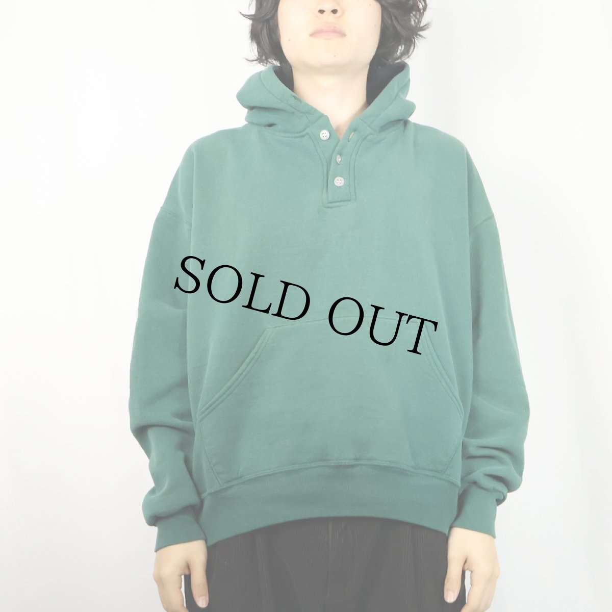 画像2: 90's RUSSELL ATHLETIC USA製 無地 ヘンリーネックスウェットフーディー L (2)