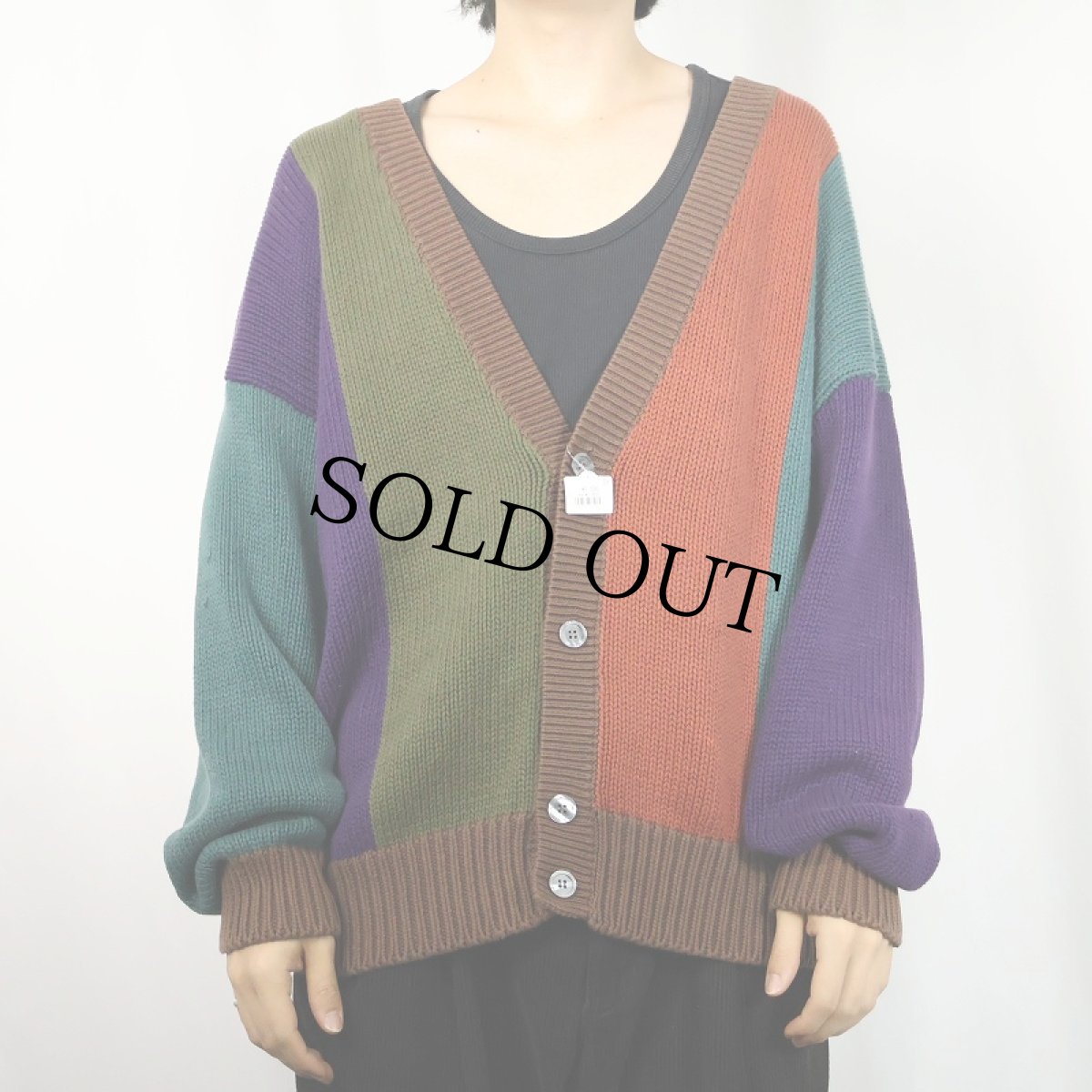 画像2: マルチカラー コットンニットカーディガン (2)