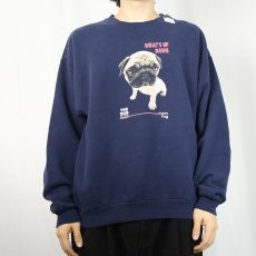 画像2: THE DOG "Pug" 犬プリントスウェット NAVY L (2)