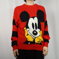 画像2: 90's MICKEY&CO. MICKEY MOUSE 袖ボーダー アクリルニットセーター (2)
