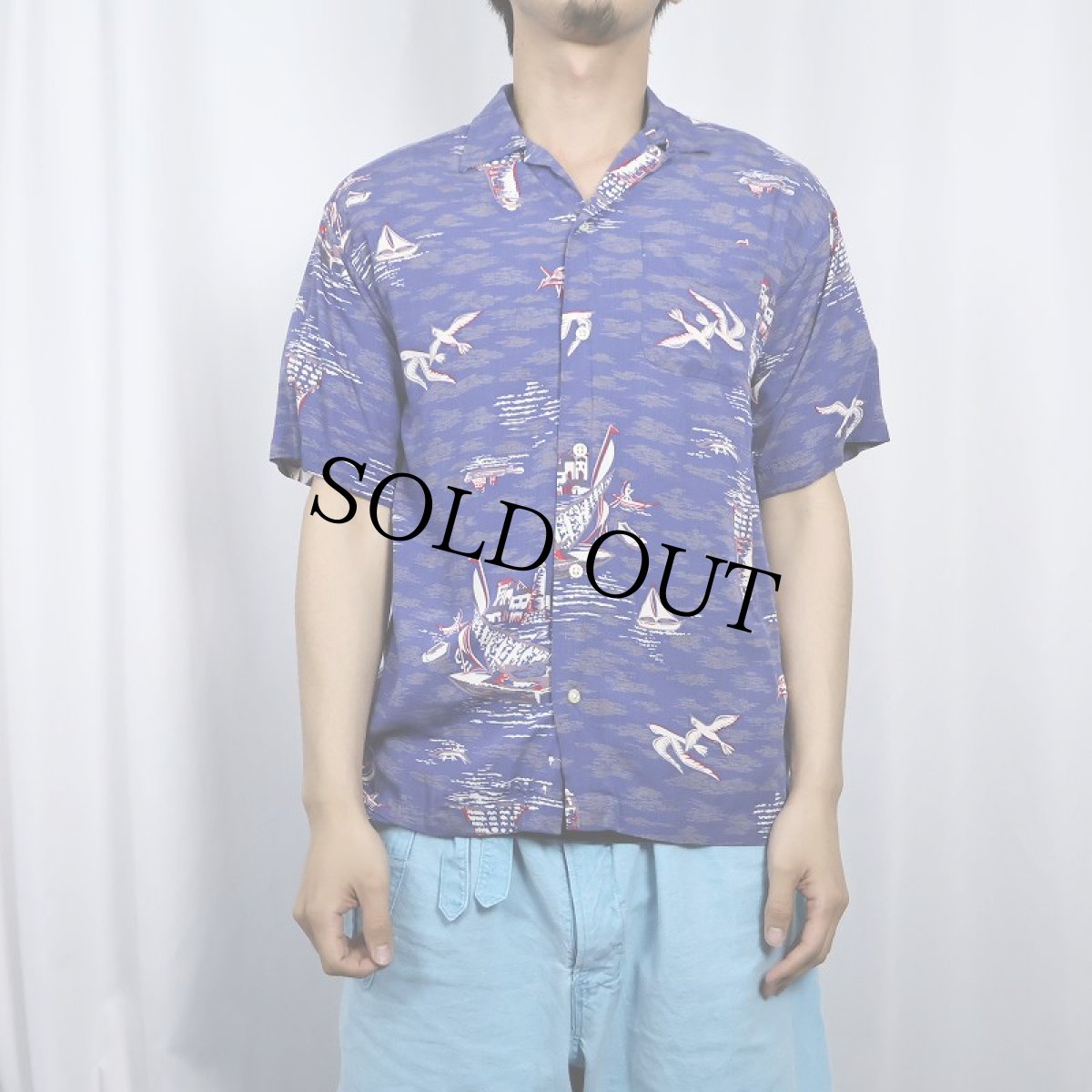 画像2: POLO Ralph Lauren オールオーバーパターン レーヨンアロハシャツ M (2)