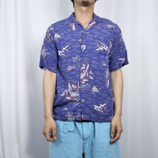 画像2: POLO Ralph Lauren オールオーバーパターン レーヨンアロハシャツ M (2)