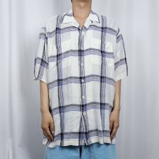 画像2: 90's〜 POLO Ralph Lauren "SARRETT" チェック柄 リネンオープンカラーシャツ M (2)