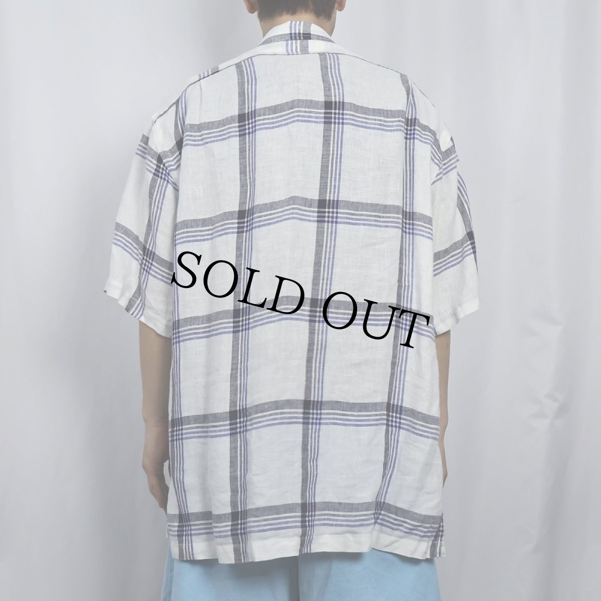 画像3: 90's〜 POLO Ralph Lauren "SARRETT" チェック柄 リネンオープンカラーシャツ M (3)