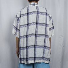 画像3: 90's〜 POLO Ralph Lauren "SARRETT" チェック柄 リネンオープンカラーシャツ M (3)