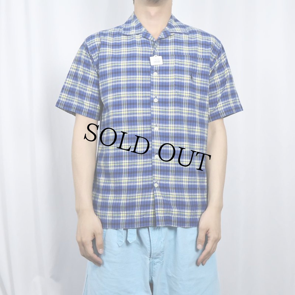画像2: POLO Ralph Lauren ロゴ刺繍 チェック柄 コットンオープンカラーシャツ M (2)