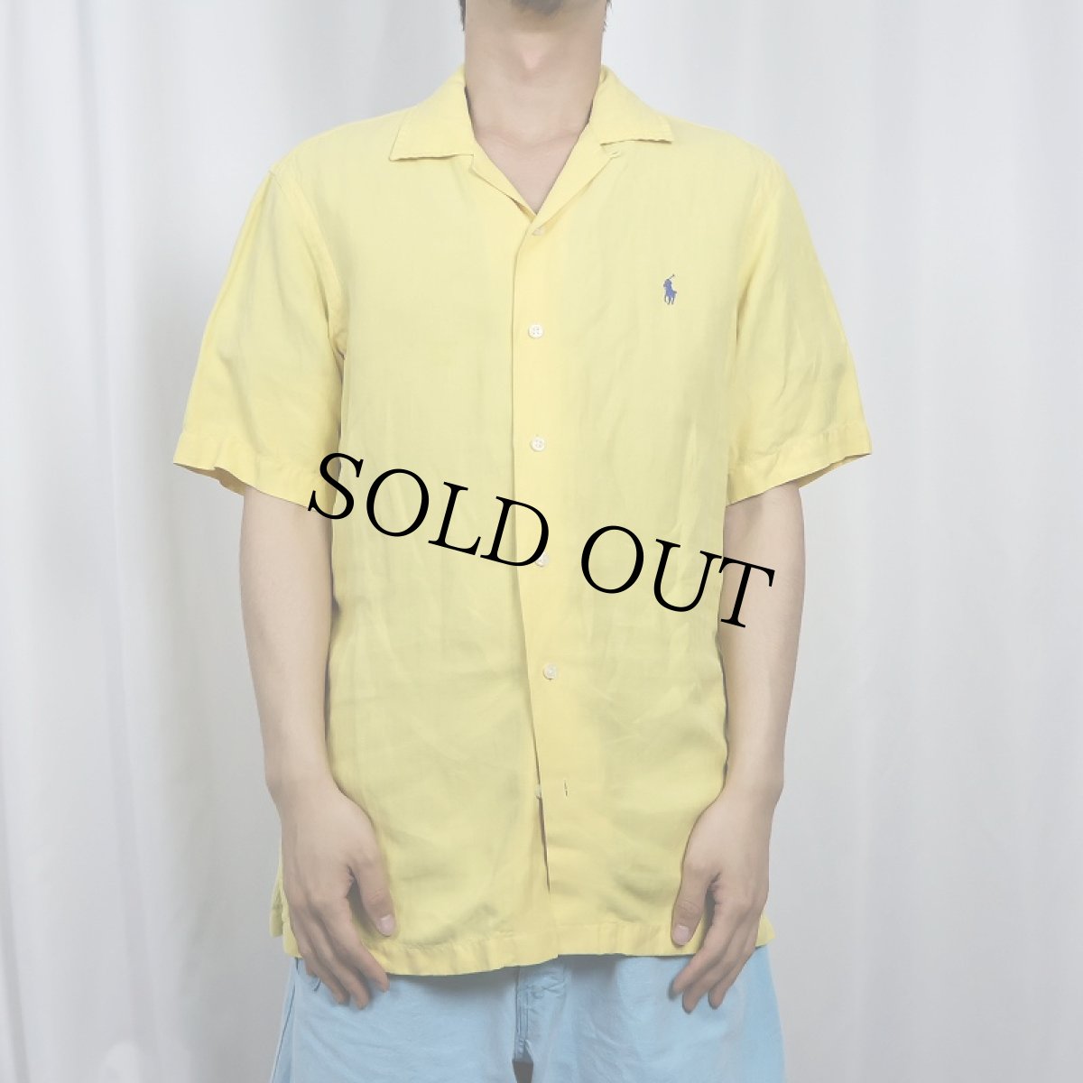 画像2: POLO Ralph Lauren ロゴ刺繍 リネン×シルクオープンカラーシャツ S (2)