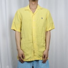 画像2: POLO Ralph Lauren ロゴ刺繍 リネン×シルクオープンカラーシャツ S (2)