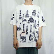画像2: 90's MICHIGAN RAG CO. ライトハウス柄 プリントコットンTシャツ L (2)