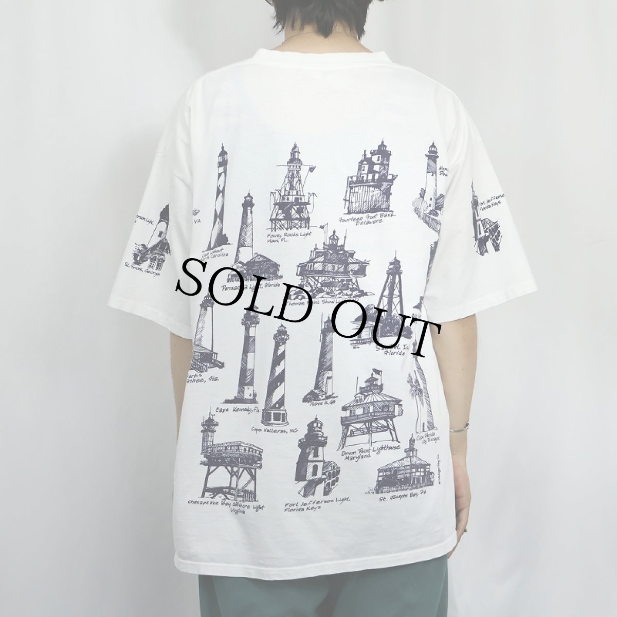 画像3: 90's MICHIGAN RAG CO. ライトハウス柄 プリントコットンTシャツ L (3)