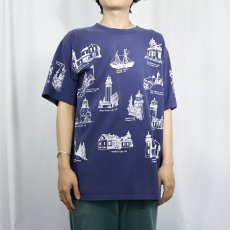 画像2: 90's MICHIGAN RAG CO. ライトハウス柄 プリントコットンTシャツ L (2)