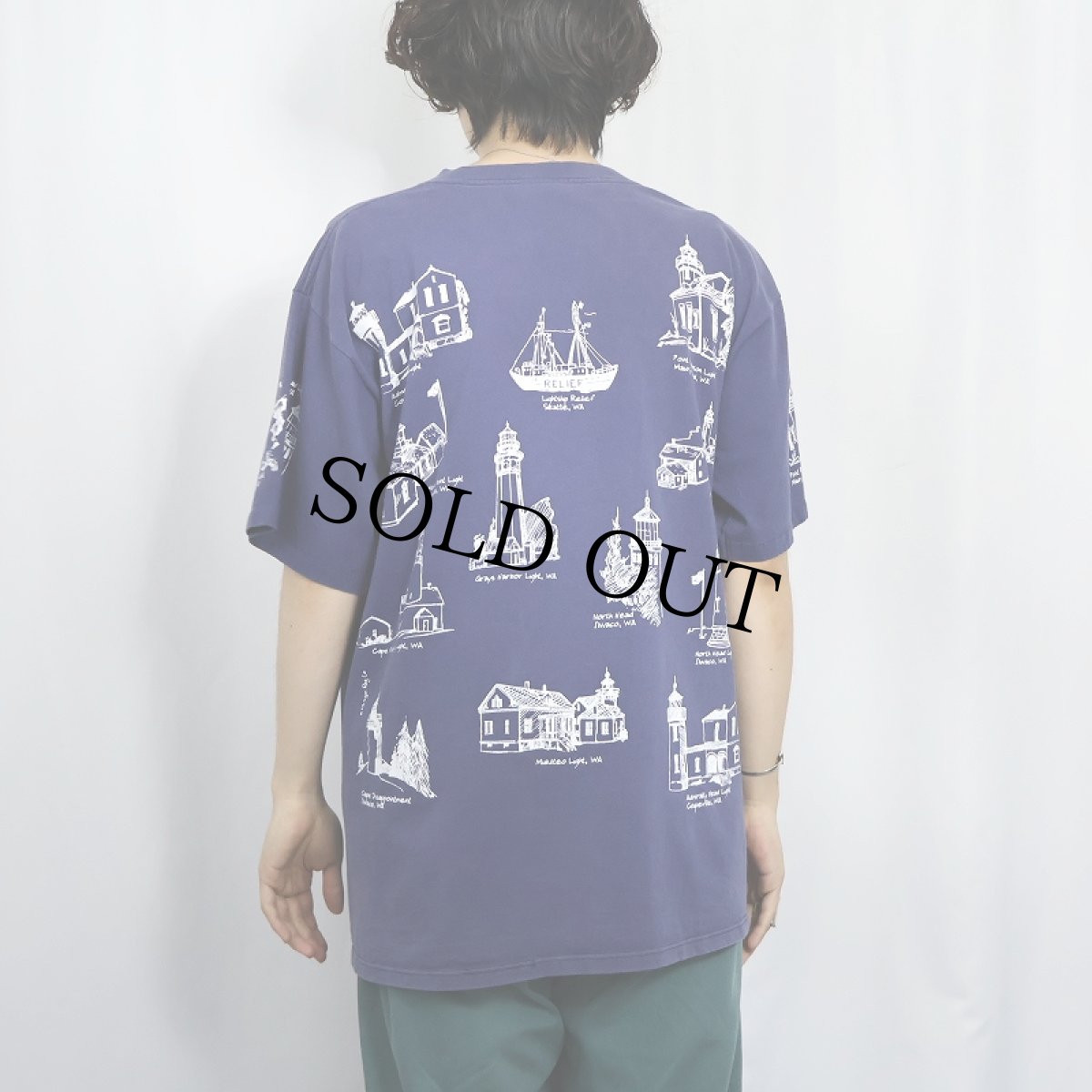 画像3: 90's MICHIGAN RAG CO. ライトハウス柄 プリントコットンTシャツ L (3)