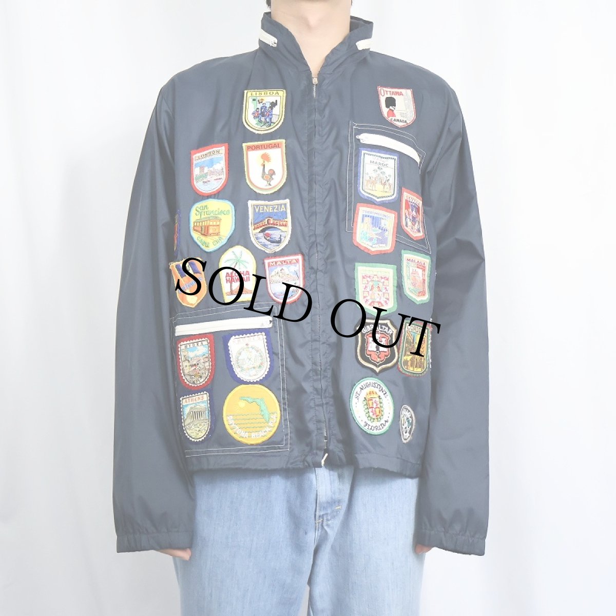 画像2: 80's AMEREX ワッペン付き ナイロンジャケット NAVY L (2)