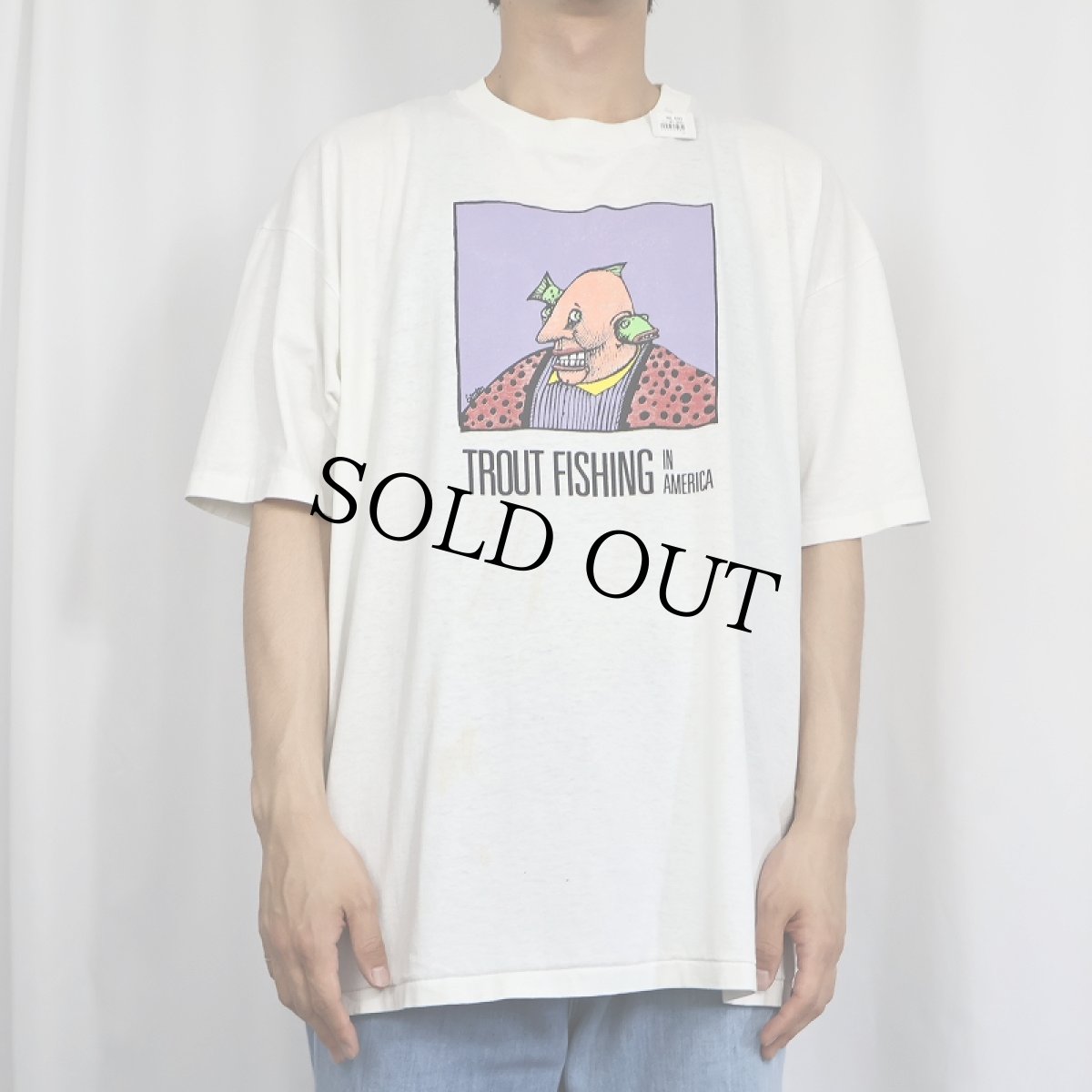画像2: 80's USA製 "TROUT FISHING IN AMERICA" シュールイラストプリントTシャツ XXL (2)