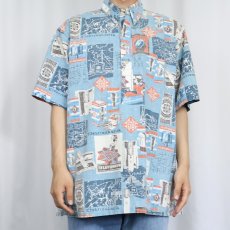 画像2: 90's Reyn Spooner スプーナークロス 総柄 3点留め コットン×ポリエステルボタンダウンシャツ XL (2)