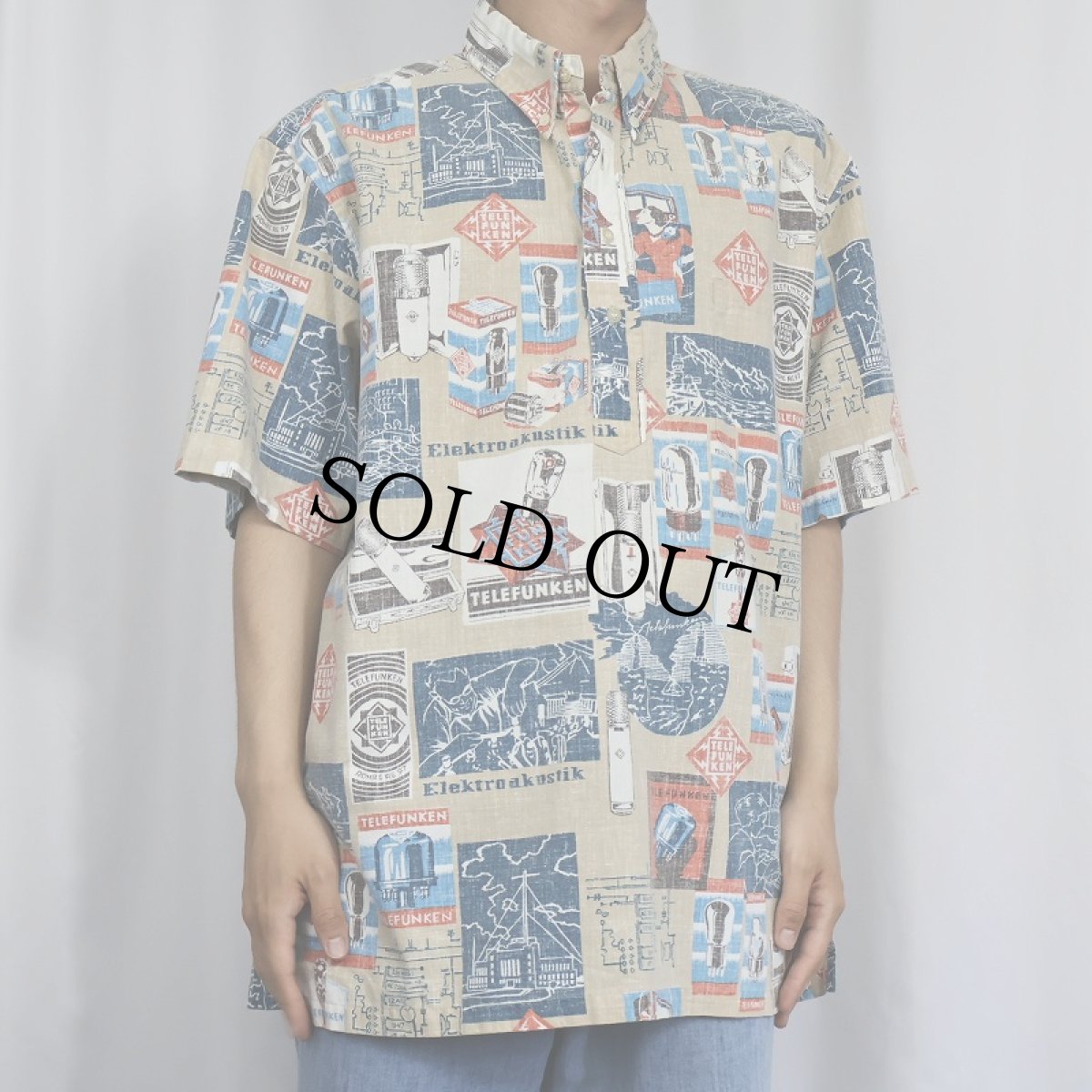 画像2: 90's Reyn Spooner 総柄 スプーナークロス 3点留め コットン×ポリエステルボタンダウンシャツ XL (2)