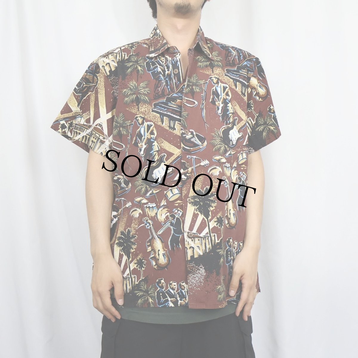 画像2: 〜90's Eddy Y Collection by Reyn Spooner ミュージック柄 コットンシャツ L (2)