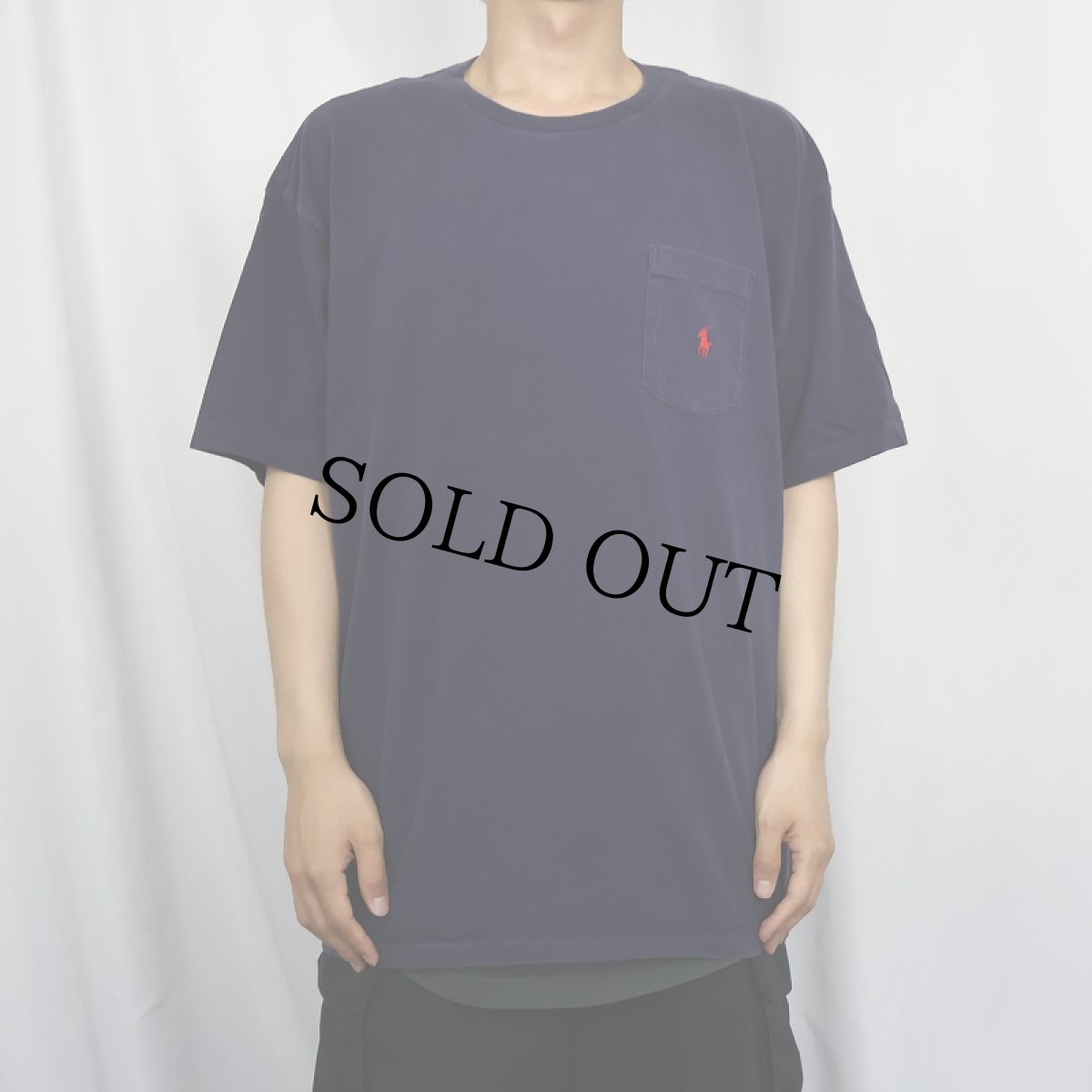 画像2: 90's POLO Ralph Lauren USA製 ロゴ刺繍 ポケットTシャツ NAVY L (2)