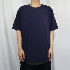 画像2: 90's POLO Ralph Lauren USA製 ロゴ刺繍 ポケットTシャツ NAVY L (2)
