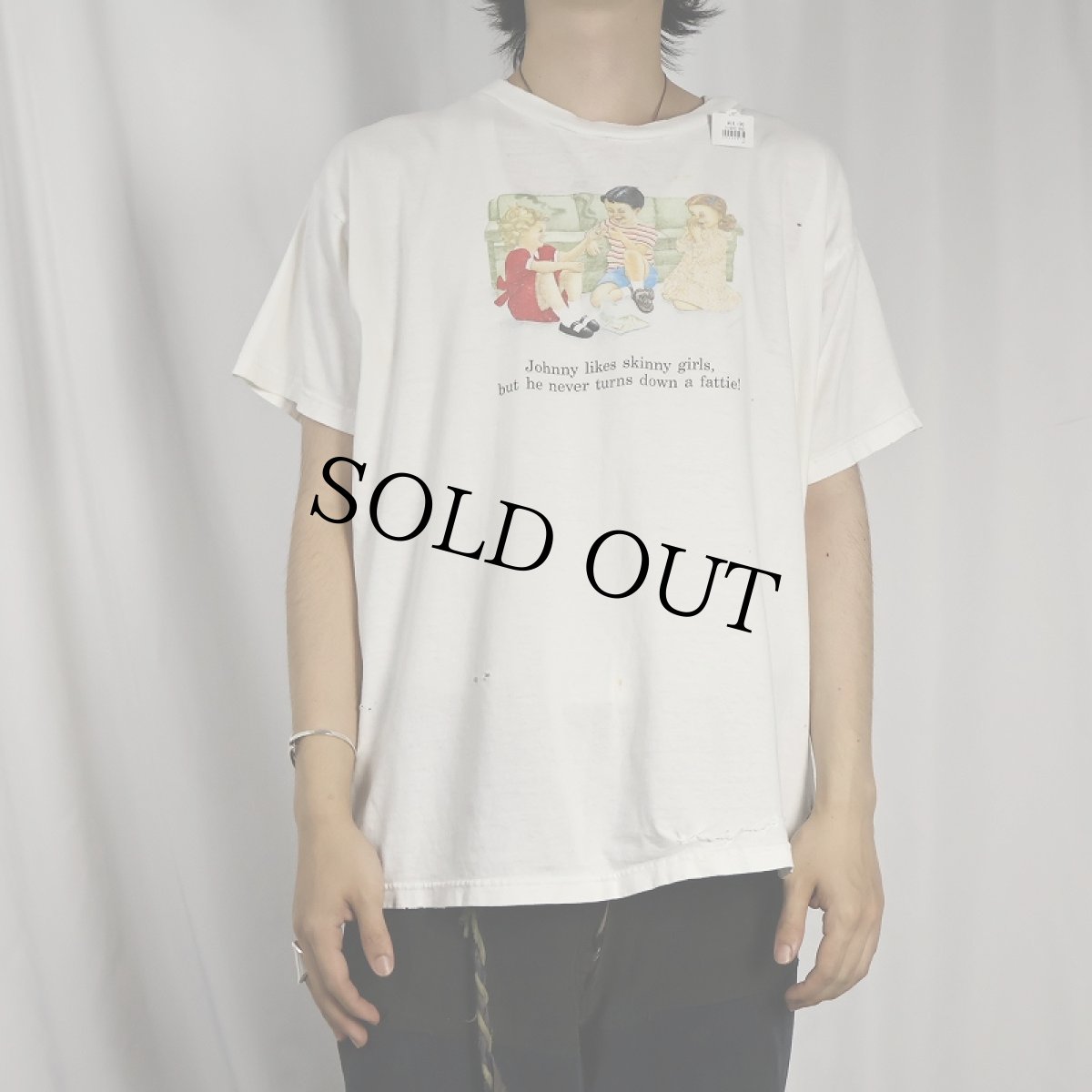 画像2: 90's "Johnny likes skinny girls, ..." ジョークプリントTシャツ (2)