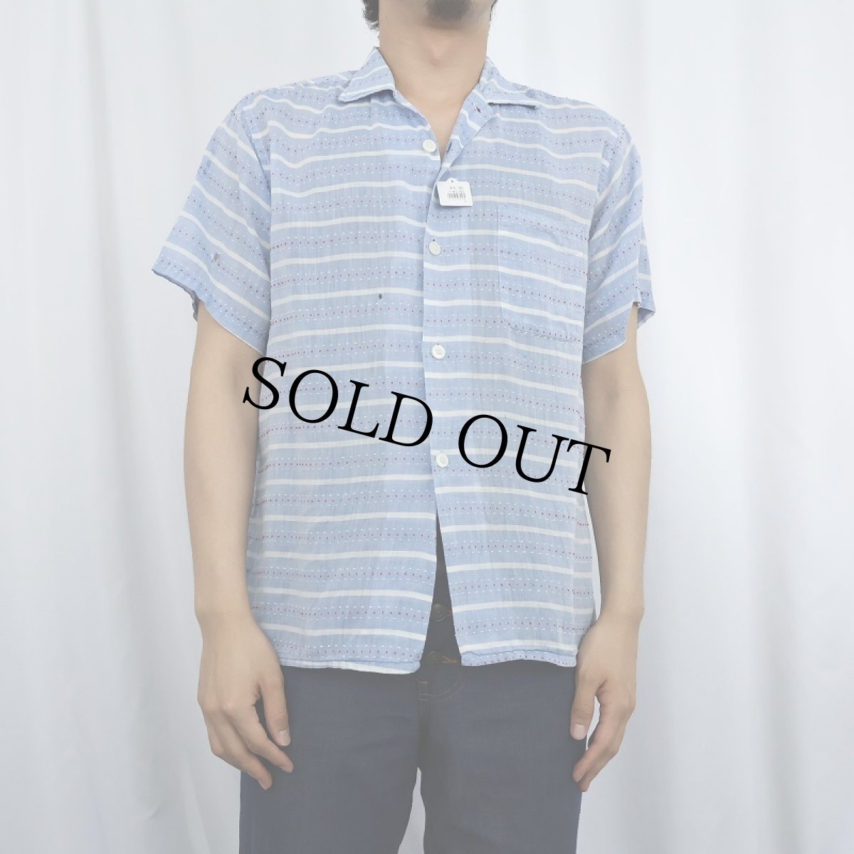 画像2: 50〜60's B.V.D. ストライプ柄×刺繍デザイン オープンカラーシャツ M (2)