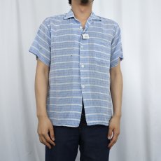 画像2: 50〜60's B.V.D. ストライプ柄×刺繍デザイン オープンカラーシャツ M (2)