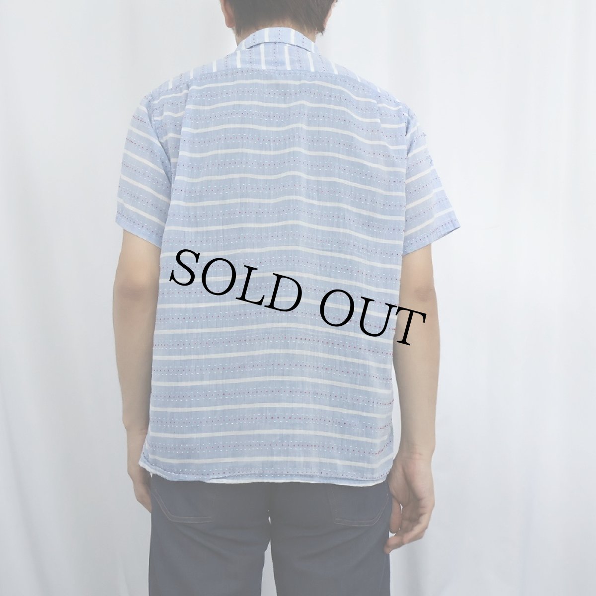 画像3: 50〜60's B.V.D. ストライプ柄×刺繍デザイン オープンカラーシャツ M (3)