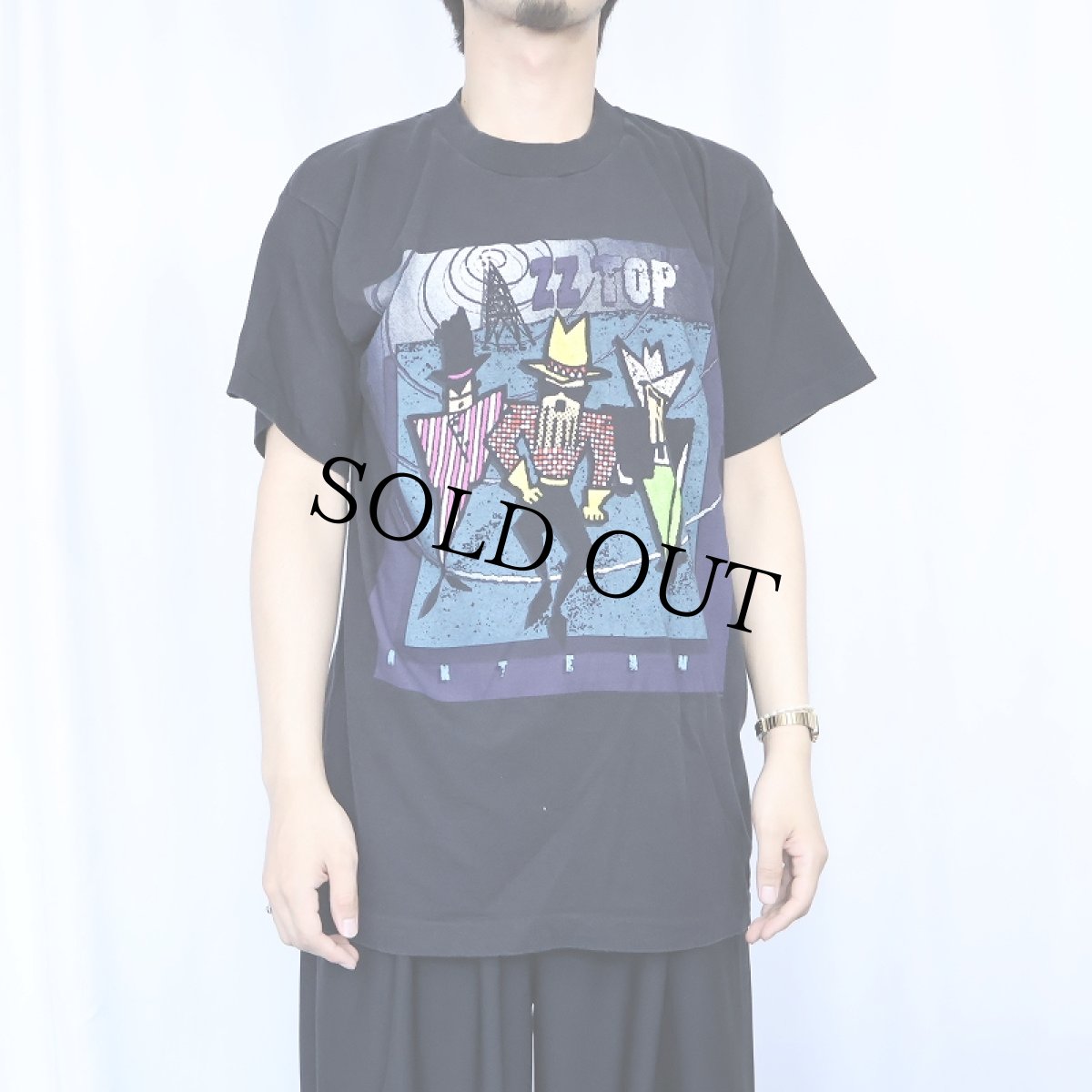 画像2: 90's ZZ TOP USA製 "ANTENNA" ロックバンドツアーTシャツ BLACK L (2)