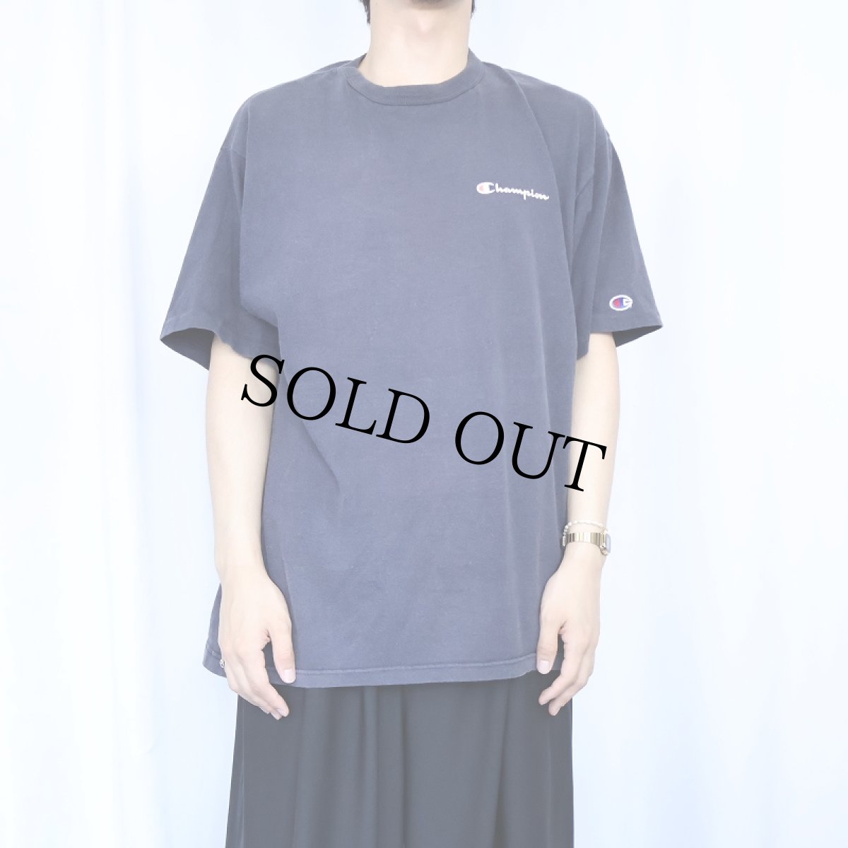 画像2: 90's Champion USA製 ロゴプリントTシャツ BLACK L (2)