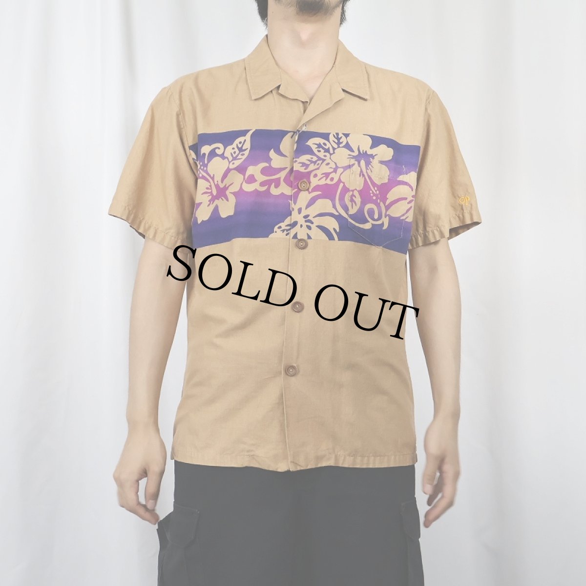 画像2: 70's Ocean Pacific ハイビスカス柄 コットンアロハシャツ M (2)