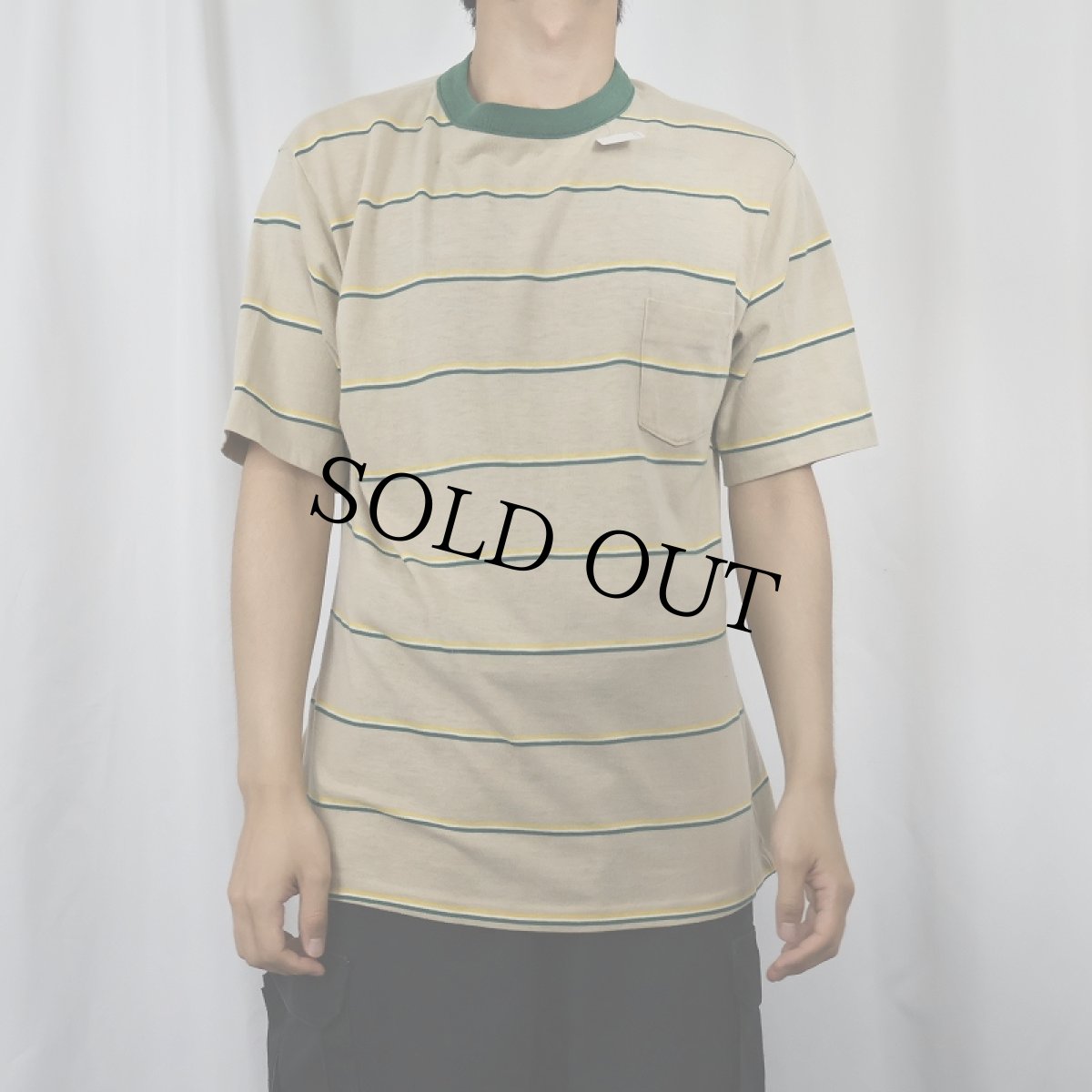 画像2: 70's ADMIT ONE ボーダー柄 ポリエステル×コットンTシャツ XL (2)