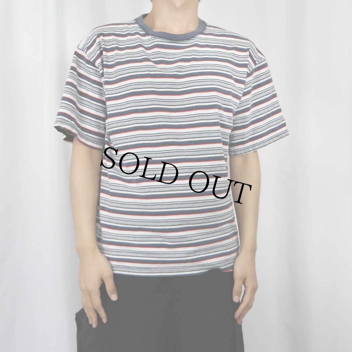 画像2: 90's BALE DYED ORIGINALS USA製 マルチボーダー柄 鹿の子Tシャツ L (2)